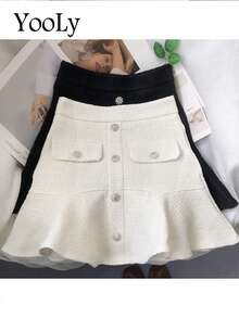 女士优雅粗纱香风A字裙，适合复古高贵的花园派对和通勤场合。 - 白色 - 查看 3