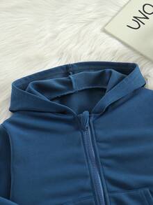 Young Boy Solid Color Drop Shoulder Long Sleeve Zip Front Casual Loose Hoodie Jacket, Suitable For Autumn And Spring Wear. This Jacket Is Not Only Suitable For Going To School, But Also Suitable For Wearing At Home.