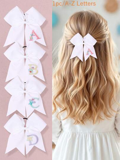1 件白色 26 个字母 A-Z 蝴蝶结发带，布艺花朵刺绣头带，时尚发饰，适合女孩、闺蜜日常使用派对礼物
