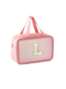 Transparent PVC Toiletry Bag Letters Makeup Bag Waterproof Travel Toiletry Bag Letter Zipper Waterproof Makeup Storage Bag Cosmetic Organizer Bag Organizing & Storage Portable Cosmetic Travel Bag Latter Print Travel Essentials For Holiday Vacation Bag For School Cruise Essentials Toiletry Bag For Women Wash Bag For Travel For Bathroom Large Capacity For Men For Women