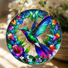 2D Flat, 8inch Bohemian Hummingbird Garden Sun Catcher - Colorful Acrylic Wall Hanging Decoration With Vivid Floral Design, Perfect For Halloween, Christmas, Thanksgiving And Porch Decorations |   Vivid Wall Art |   Detailed Craftsmanship, 2D Plan View - A - Xem 3