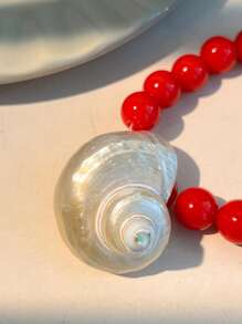 1pc Red Seashell Beaded Necklace, Elegant Sexy Glossy Pearl Jewelry Gift For Women, Party Accessory, Suitable For All Year Round, Special Occasion Jewelry, High Quality Pearl Strand, Romantic Gift