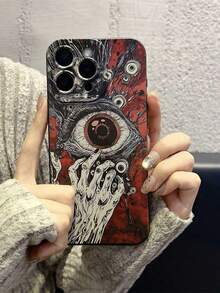 1pc Funda de Teléfono con Textura Negra Mate con Orificio para Lente, Cobertura Completa, Gráfico de Gesto de Ojo de Demonio Colorido, Compatible con iPhone 16 Pro Max/S24 Ultra/S23/A53/A16 Impermeable a Prueba de Golpes Resistente a Rasguños - Estilo 1 (1 pieza) - Ver 1