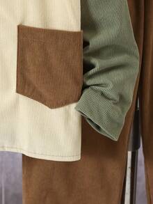 2pcs Boys' Colorblock Corduroy Casual Set, Autumn