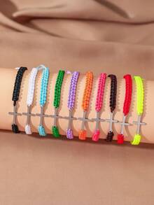 1入組極簡主義時尚手工製作不鏽鋼十字形情侶手環和手帶 - 一件十字不銹鋼編織手鍊 - 查看 2