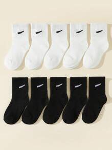 10 أزواج من الجوارب متوسطة الطول ذات اللون الأحادي الأسود/الأبيض/الرمادي، قابلة للتنفس للاستخدام اليومي والرياضي، عودة إلى المدرسة