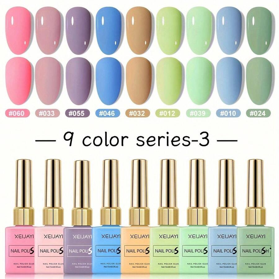XEIJAYI 9 Colors 15ml New Popular Solid Color Set Nail Gel Polish Semi Permanent Nail Art Soaking UV LED Nail Salon DIY Nail Salon Gel For Spring And Summer - 9色套裝03 - 查看 1