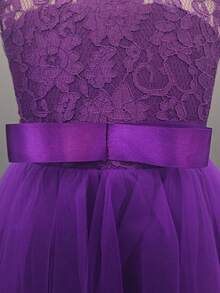 长款公主薄纱连衣裙，女童婚礼礼服，生日派对礼服，独奏礼服，花童礼服 - 紫色 - 查看 6