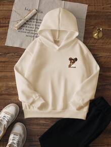 1 Stück Tween Mädchen Lässig Bedruckter Pullover Sweatshirt, warm thermisch gefüttert, Langarm, Herbst/Winter - Spaßiger und farbenfroher Sweatshirt, um die Fantasie junger Geister anzuregen - Aprikosenfarben - Übersicht 4