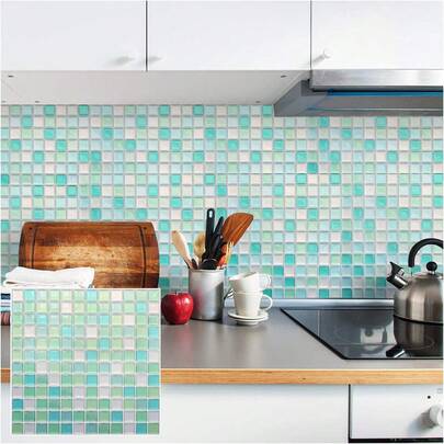 20 Pieces Of 3D Mosaic Self-Adhesive Wall Stickers, Crystal Drip-Coated 3D High-Temperature Resistant Wallpaper, Waterproof, Stain-Resistant, Easy To Clean, Thermal Insulation Wallpaper, Suitable For Kitchen, Bathroom, Living Room, Dining Room, Balcony, And Other Home Decoration Stickers.