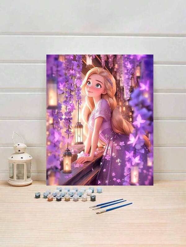 Disney 1 Set Lila Glyzinie Mädchen Kunst DIY Digital Ölgemälde Set, Erwachsenen Basteln, Ungerahmtes Ölgemälde Set für Schlafzimmer Dekoration und Wanddekoration, einfache und spaßige Malerei Methode, keine Foundation erforderlich, erfülle deinen Maler Traum, tauche ein in die bunte Welt, jeder Pinselstrich ist Selbstausdruck, füge Romantik zum Leben hinzu, perfektes Geschenk für Familie und Freunde, Halloween, Weihnachten, Feiertags Geschenk, 40*50CM
