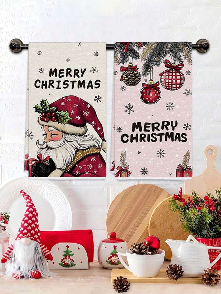 40*60cm圣诞洗碗巾粉色背景松枝装饰图案北欧风格厨房巾圣诞主题餐厅装饰清洁布 - 彩色 - 查看 8