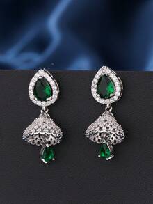 1 par de lujosos pendientes de cobre con forma de lágrima y circonita cúbica, un elegante y versátil jhumki con borlas, ideal para uso diario, festivales, bodas y fiestas. Ideal como regalo de joyería. - multicolor - Ver 10