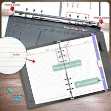 A5 Binder Refillable Notebook - Elegant Hardcover, 160 Pages Of 100G Thick Paper, 6-Ring Design With Pen Loop And Pockets - Ideal For Writing, Travel, Work, And School (Pink)-209586 - Màu tím - Xem 5