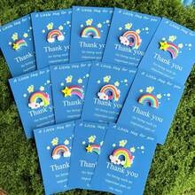 12pcs Whimsical Resin Rainbow Statue Figurines With Thank You Cards - Fantasy Theme Cute, Starfish & Cloud Charms, Pastel Colors, Invitation Pocket For Birthday, Mother's Day, Thanksgiving Gifts For Family & Friends, Gratitude Gifts | Playful Gift Item | Colorful Charms - Multicolor - View 2