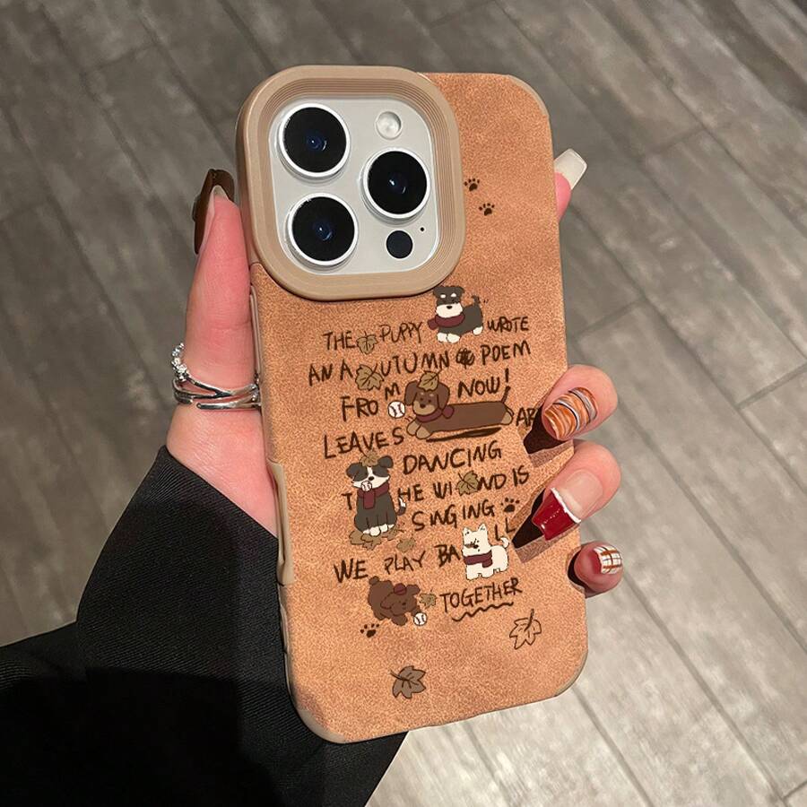 Funda sencilla de piel sintética con orificio grande y diseño de perro salchicha. Color café. Compatible con phone 11, 11 Pro, 12, 12 Pro, 12 Pro Max, 13 Pro, 13 Pro Max, 14 Pro, 14 Plus, 14 Pro Max, 15, 15 Plus y 15 Pro Max. - Caqui - Ver 1