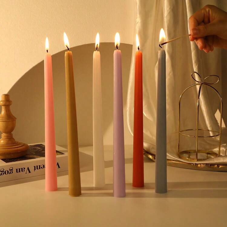 4 peças Velas Regulares Cônicas de 10 polegadas, Série de Cores Rosa Claro/Escuro/Desbotado, Adequadas para Decoração Doméstica, Decoração de Casamento, Decoração de Mesa de Jantar, Presentes para Melhores Amigos, Presentes para Mulheres, Presentes de Inverno, Decoração de Aniversário, Jantar à Luz de Velas, Porta-Velas, Banquete, Casamento, Dia dos Namorados, Velas Sem Perfume, Decorações Românticas, Todas as Estações - Multicolorido - Visão 8