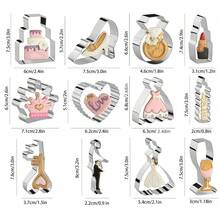 4pcs Stainless Steel Cookie Moulds, Including Diamond Ring, Suit, Wedding Dress, And Cake Shapes, With Stainless Steel Cookie Cutter, For Diy Wedding Cookies, Icing Cookies, Cake Cutting And Cookie Moulding - Silver - View 12