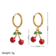 1对夏季时尚水果系列不锈钢精致耳环，樱桃、葡萄、苹果、西瓜、橙子造型，18K镀金，抗氧化，适合妻子和母亲日常佩戴。女士首饰。 - 彩色 - 查看 2
