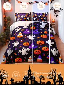 2/3pcs Multi-Color Synthetic Fiber Halloween Pumpkin & Ghost Eye Print Set - Multicolor - View 7