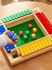 木盒游戏（2-4人） - 大型四面游戏板，8颗骰子，说明书 - 适合所有年龄段的趣味加法游戏