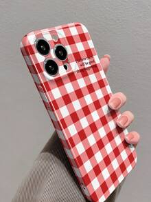 1pc Minimalist PC Material Colorful Plaid Slogan Pattern Perforated Glossy Hardshell Full Coverage Phone Case Compatible With IPhone 11/12/13/14/15/16 Pro Max - Multicolor - View 2