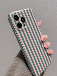 1pc Minimalist Striped Pattern Perforated Glossy Filament Case Full Coverage Hard Phone Shell Compatible With IPhone 11/12/13/14/15/16 Pro Max Waterproof Shockproof Anti-Fall Scratch Resistant - Multicolor - View 3