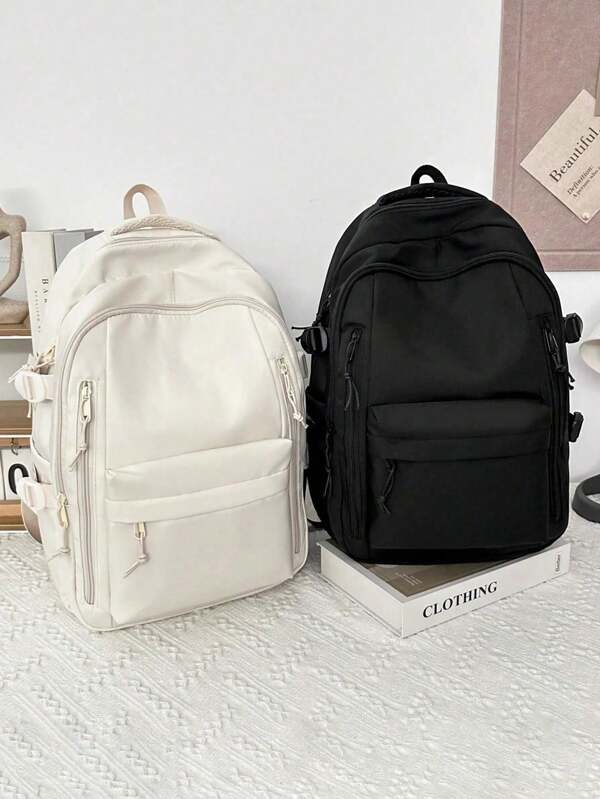 1 Pc Solid Color Casual College-Style Backpack With Laptop Compartment Large Capacity Student Bag & Lightweight Travel Pack ,Large Capacity Backpack Travel Backpack With Luggage Strap Design Ideal For Boys & Girls Perfect For Daily Use, Outings, School & Back-To-School,Multi-Pocket School Bag Work Bag For Women&Men College Students