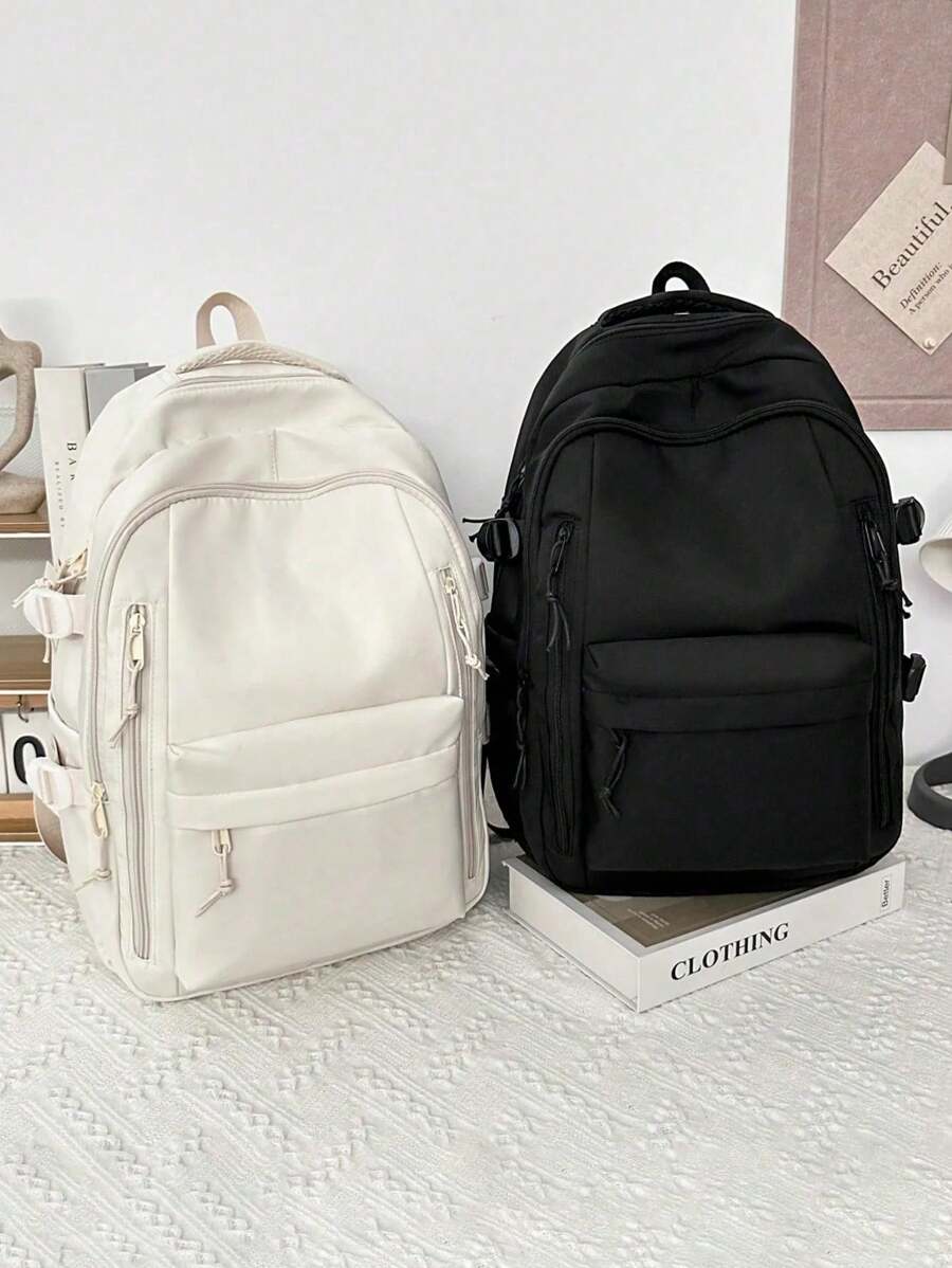 1 件纯色休闲学院风背包，带笔记本电脑隔层，大容量学生包和轻便旅行包，大容量背包旅行背包带行李带设计，适合男孩和女孩，非常适合日常使用、郊游、学校和返校，多口袋书包工作包，适合男女大学生