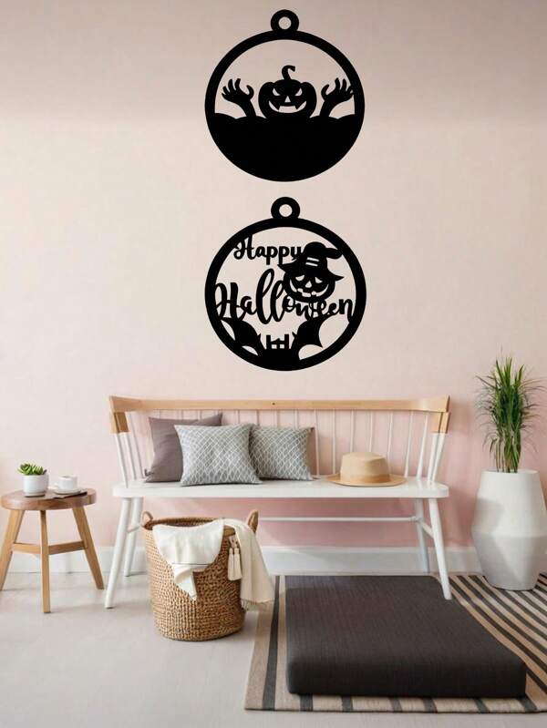 1 PIEZA Decoración de pared de hierro de Halloween, decoración de metal recortado a prueba de óxido con calabaza y murciélagos, decoración gótica del hogar para mujeres, adorno colgante espeluznante