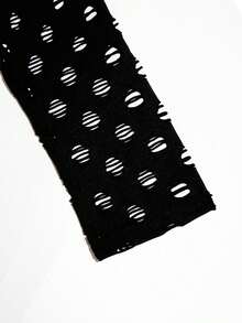 S390414 女士秋冬性感镂空花卉做旧拉链细节纯色长袖紧身连体裤 - 黑色 - 查看 5