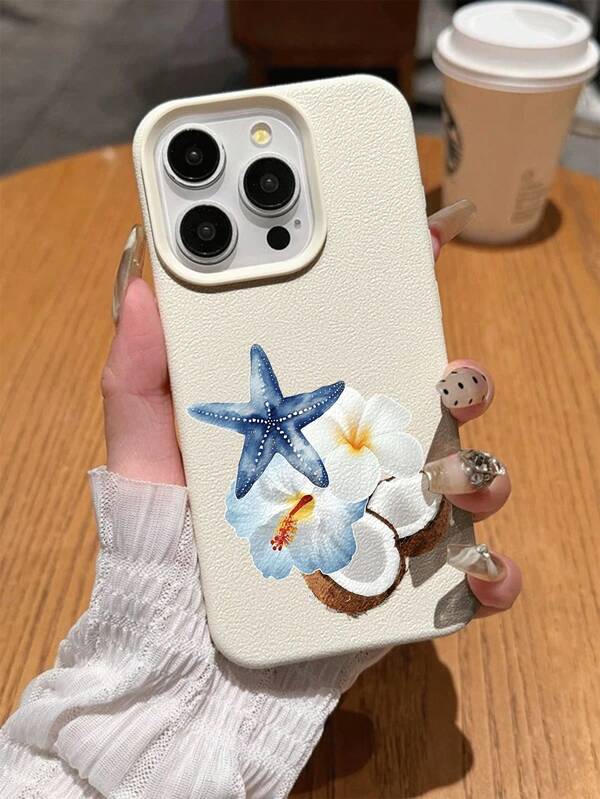TPU Phone Case With Starfish, Coconut, And Floral Patterns, Compatible With IPhone 16 ProMax/16/16 Pro/16 Plus/15/15 ProMax/15 Pro/11/12/13/14 ProMax/11 Pro/11 ProMax/12 Pro/12 ProMax/13 Pro/13 ProMax/14 Pro/14 ProMax, Fashionable And Creative Design