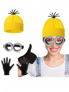 3 件套万圣节成人配饰套装，复古护目镜、黄色无檐小帽、手套，适合男女蒸汽朋克角色扮演派对套装 - 彩色 - 查看 2