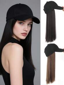 Baseball Cap With Hair Extensions For Women Adjustable Hat With Synthetic Wigs Attached Long Straight Hair Black Baseball Cap Suitable For Daily Wear By Women And Gatherings - Multicolor - View 1