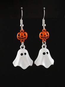 1-3pcs Pumpkin & Ghost Earrings, Cute Enamel Fashion Creative Personalized Versatile Drop Oil Stud Earrings, Pumpkin & Ghost Necklace Suitable For Halloween Party Jewelry