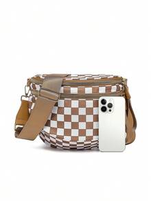 Classic Checkered Design Crossbody Bag–Matches Diverse Styles For Outings, Commutes & Leisure Time  Ample Space For Daily Errands, Casual Outings & Travel Adventures - Kẻ caro nâu - Xem 5