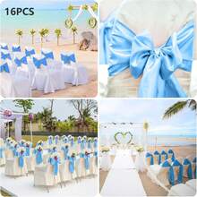 6/16pcs Blue Satin Bowknot Chair Sash, Universal Chair Ribbon DIY Backstrap, Suitable For Wedding, Party, Reception, Event, Banquet, Hotel, Home Chair Decor (7x108 Inches) - Multicolor - View 13