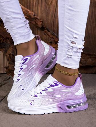 Women's Fashion Gradient Breathable Lightweight Sports Casual Shoes, Ombre Texture Versatile Air Cushion Non-Slip Lace-Up Sneakers, Suitable For All Seasons