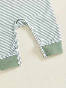 Baby Boy Thanksgiving Stripe Romper Casual Turkey Embroidery Long Sleeve Jumpsuit For Infant Toddler Cute Outfit - Green - View 6