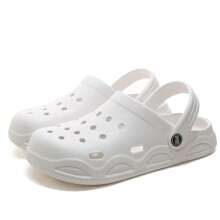 男女通用透气镂空凉鞋，一脚蹬沙滩拖鞋，夏季轻便 EVA 泡沫木屐 - 白色 - 查看 5