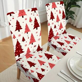 1 Pezzo/2 Pezzi/4 Pezzi/6 Pezzi/8 Pezzi, Coprisedia elastici con stampa di alberi di Natale e fiocchi di neve, design che crea un'atmosfera natalizia ricca, coprisedili rimovibili e riutilizzabili per proteggere le sedie, adatti per tavoli da pranzo, sedie, giardini e altri scopi decorativi, belli e pratici, rendendoli un'ideale decorazione per le vacanze di Natale.