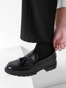 男士商务黑色正装鞋，流苏装饰休闲鞋 - 黑色 - 查看 7