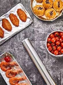 1卷加厚铝箔，12英寸宽，包装纸，油炸纸，多功能，可重复使用，耐高温锡箔纸卷，烤箱纸，加厚铝箔纸，烤鱼锡箔纸，万圣节礼物，烧烤季，保鲜膜，旅行必备，圣诞节礼物，新年礼物 - 彩色 - 查看 5