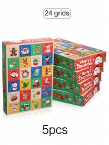 5 piezas Caja de regalo de Navidad, Calendario de Adviento de 24 días, Diseño creativo de 12 y 24 cuadrículas, Caja de embalaje de regalo para crear ambiente navideño, Experiencia interactiva de desempaquetar, Caja de regalo de Nochebuena, Adecuado para decoración de fiesta de Navidad y escenarios de entrega de regalos