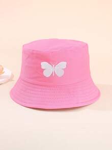 1pc Vintage Solid Color Plain Bucket Hat For Kids, Outdoor Sports Travel Sun Ion Unisex Bucket Hat - 1pc Butterfly Embroidery - View 11