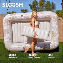 SLOOSH 充气日光浴泳池躺椅浮床，85 英寸 X 57 英寸超大成人泳池浮床，带枕头，四合一日光浴浴缸浮筏，日光浴床躺椅，适用于水上充气球坑，XL-金白色 - 彩色 - 查看 5
