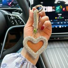 1 buc breloc strălucitor cu inimă și stras, cadou de Crăciun personalizat, breloc drăguț pentru prietenă, accesoriu de modă strălucitor din aliaj de zinc pentru toate anotimpurile, accesorii pentru genți, șnururi cu suport pentru legitimație, accesorii auto, brelocuri pentru genți