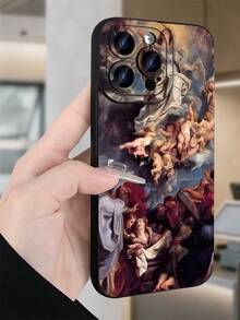 Majestic Angel & Figures - Renaissance Art Creative Phone Case - Premium TPU Cover - Shockproof Anti-Slip Protection - For IPhone 16 Pro Max 15 Pro Max 14 Pro Max (Classic Painting Accessory Fashionable Phone Cases) - Blue/Red/Gold Oil Painting Design - Protectores De Celulares Phone Accessories - Anti-Fingerprint Clear Case - 黑色 - 查看 3