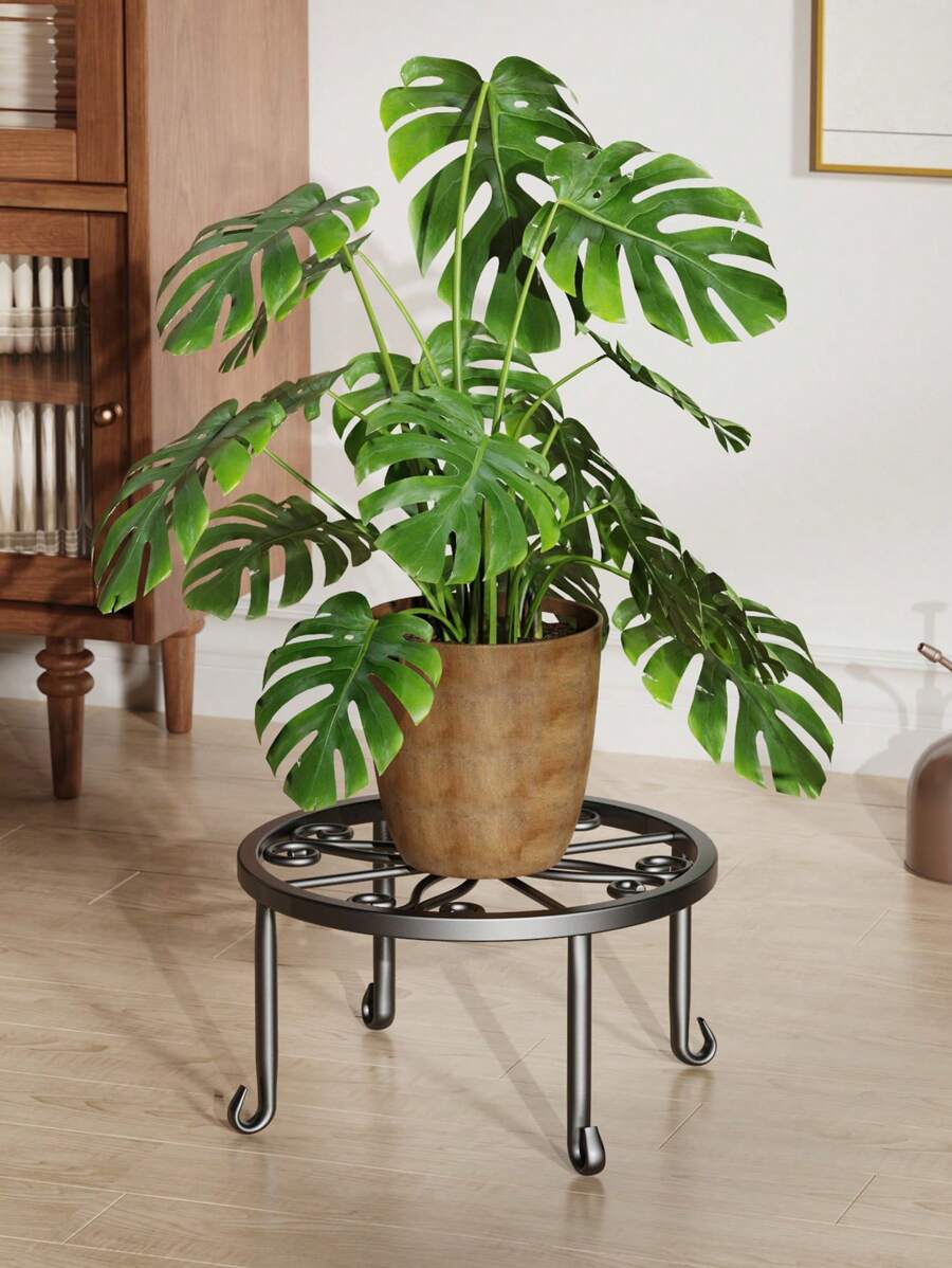 1PC Sturdy Metal Plant Stand With Flower Pot Holder - Rust-Resistant Iron Garden Planter Stand For Indoor & Outdoor Use, Circular Design,Outdoor & Garden - Black - View 1