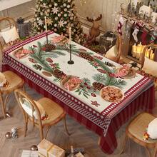 1pc Rectangular Tablecloth, Classic Red & Green Christmas Theme With Pine Branch & Berry Print, Suitable For Daily Family Gatherings, Living Room & Dining Room, Christmas Events, Durable Polyester Tablecloth, Stain Resistant